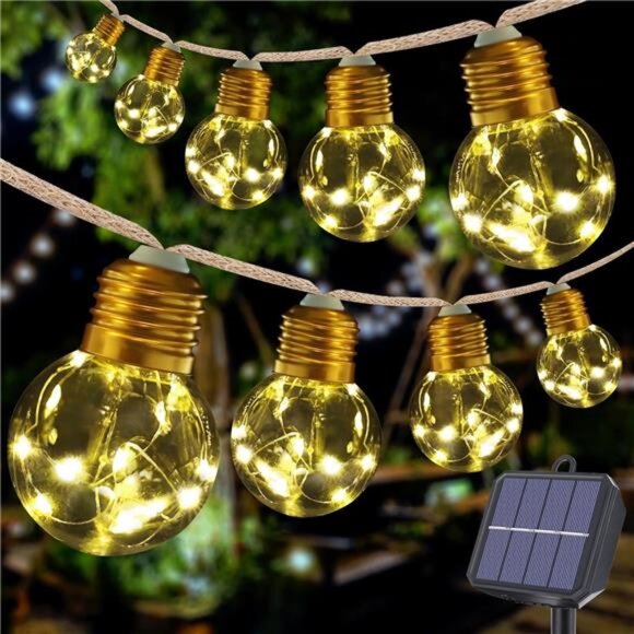 Solar String Lights Outdoor, 20ft Solar Patio Lights, Vintage Rope Hemp